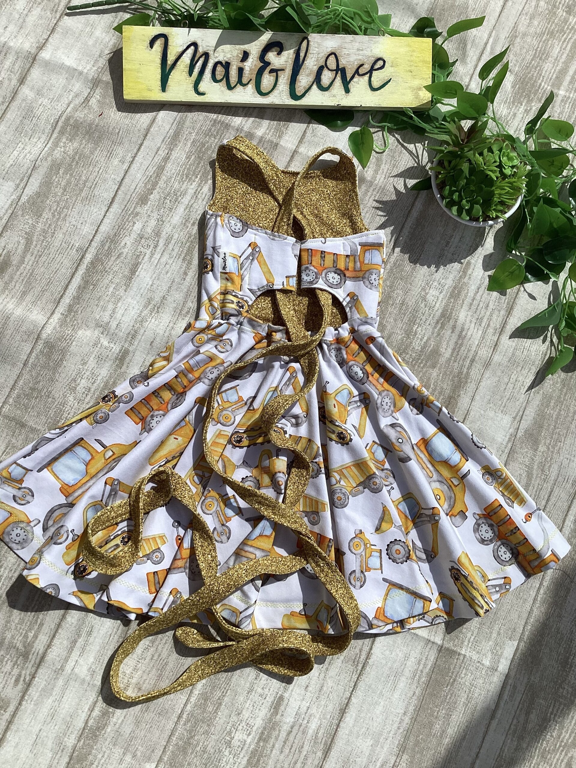 Vestido 3/6 años.  Grúas y glitter. Punto. Lazo - 4
