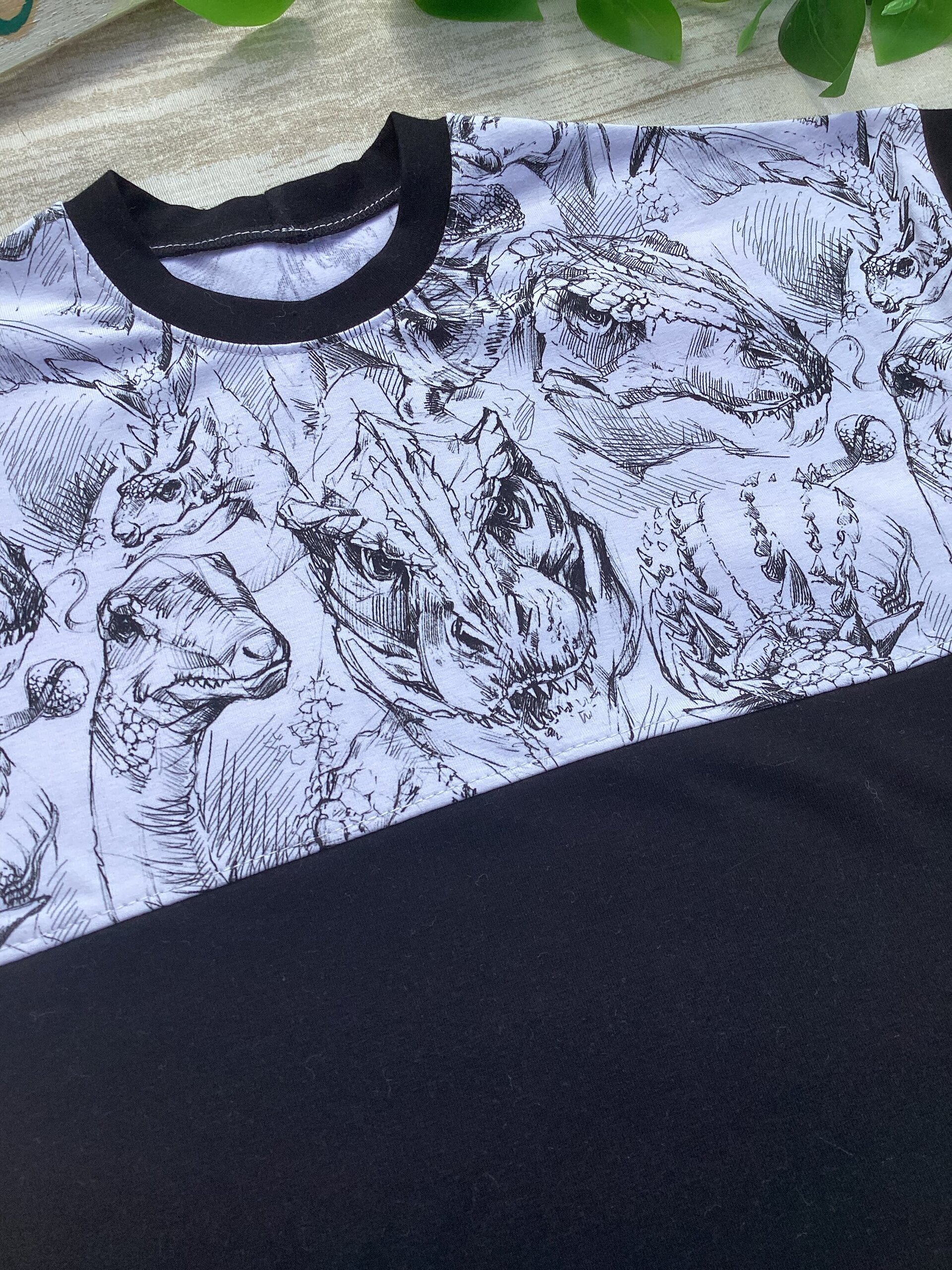 Camiseta Dolman 3/6 años. Dinosaurios lápiz. Punto. - 3