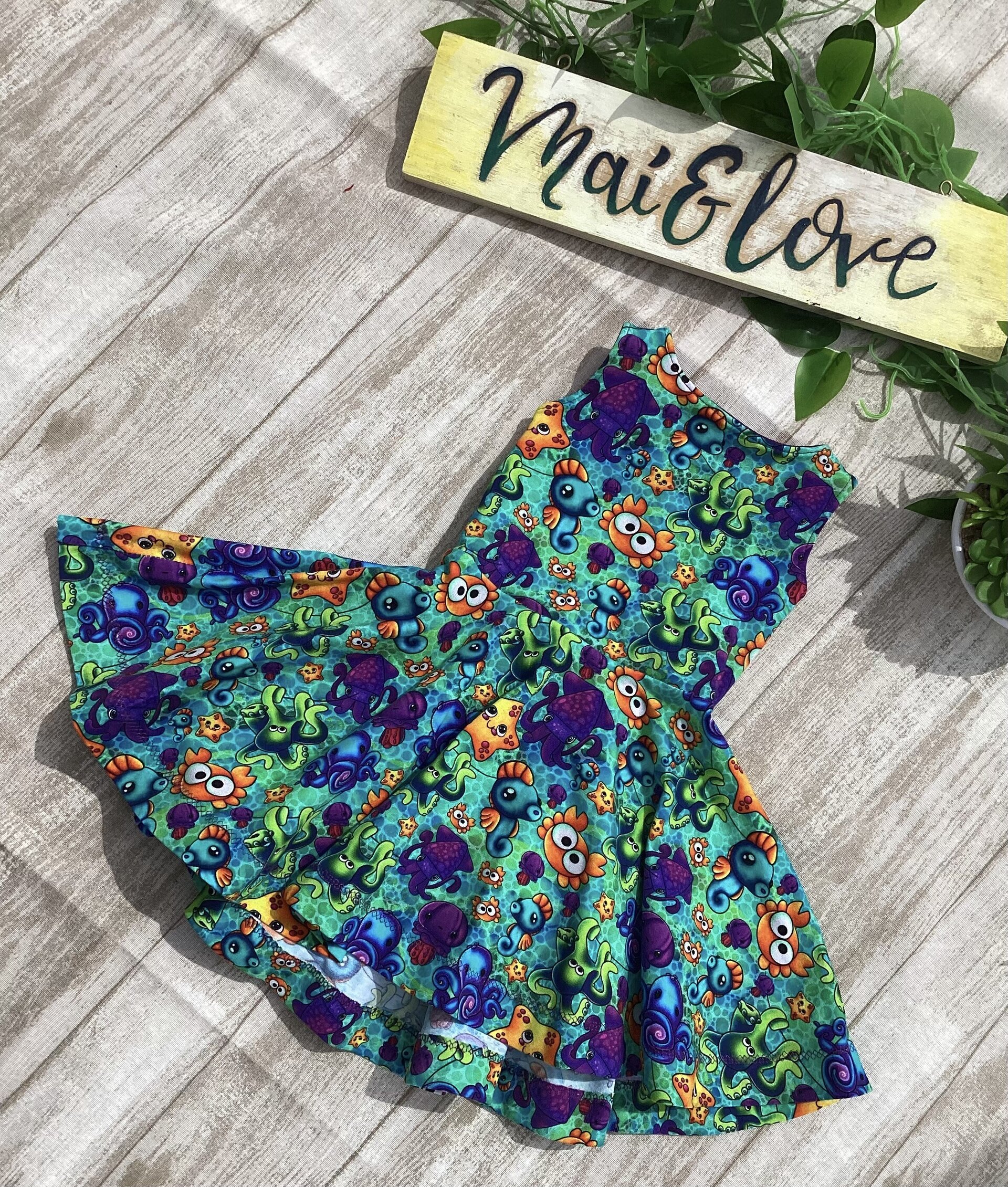 Vestido 1/3 punto camiseta. Animalitos marinos. Lazo a la espalda - 6