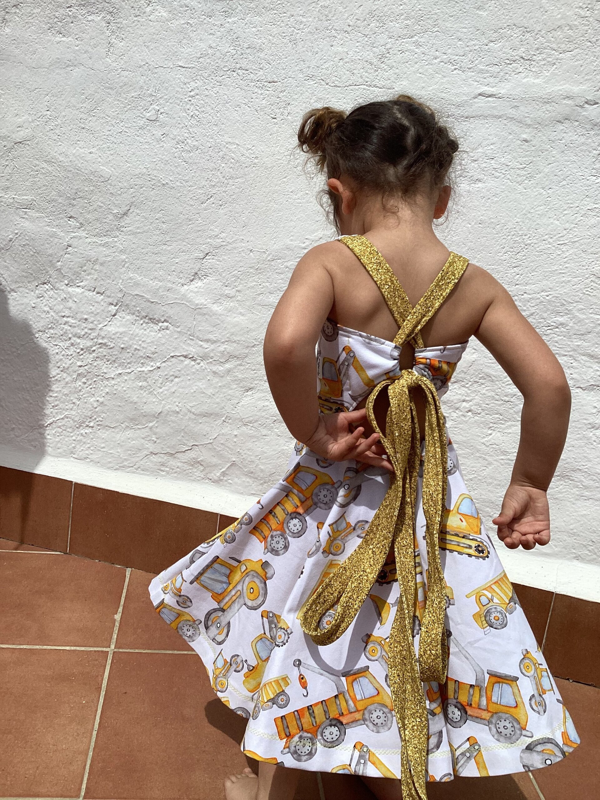 Vestido 3/6 años.  Grúas y glitter. Punto. Lazo - 8