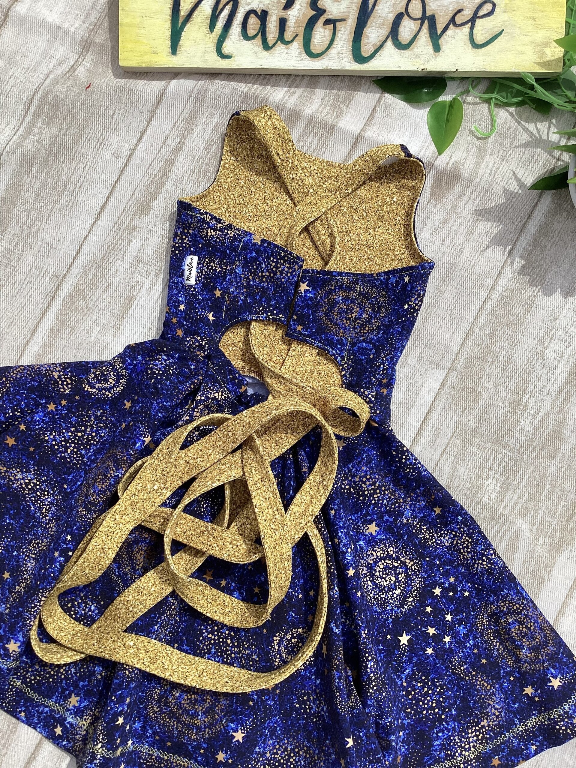 Vestido 3/6 años. Universo estrellado y glitter. Punto. Lazo - 6